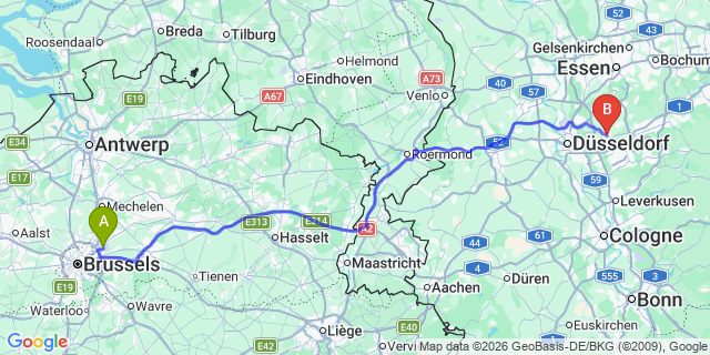 Map: Brussels Zaventem Airport (BRU) to Mettmann