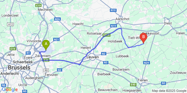 Map: Brussels Zaventem Airport (BRU) to Molenbeek-Wersbeek