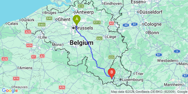 Map: Brussels Zaventem Airport (BRU) to Mont-Saint-Martin