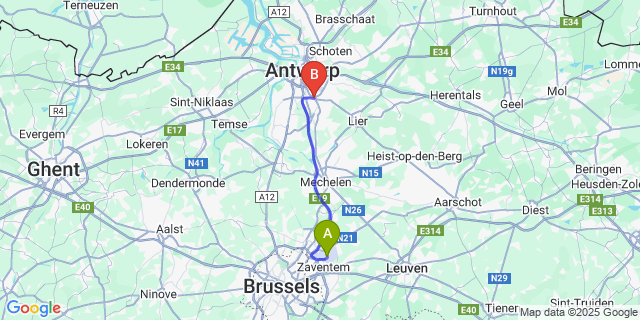 Map: Brussels Zaventem Airport (BRU) to Mortsel
