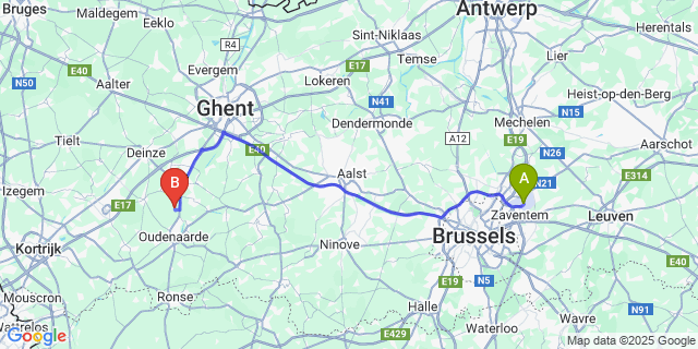 Map: Brussels Zaventem Airport (BRU) to Mullem