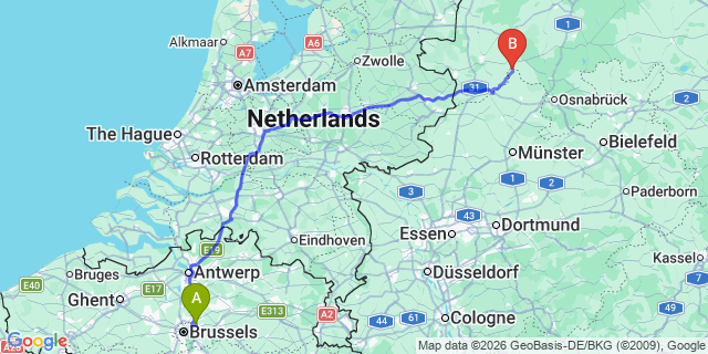 Map: Brussels Zaventem Airport (BRU) to Münster