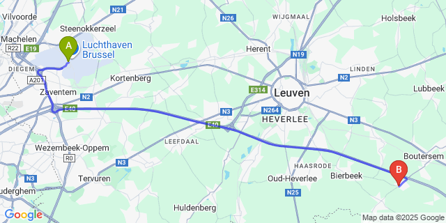 Map: Brussels Zaventem Airport (BRU) to Neervelp