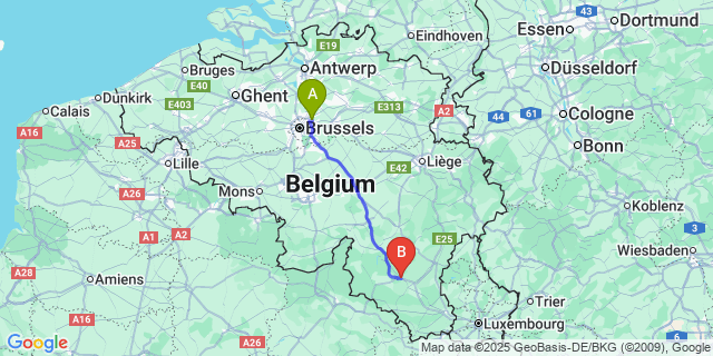 Map: Brussels Zaventem Airport (BRU) to Neuvillers