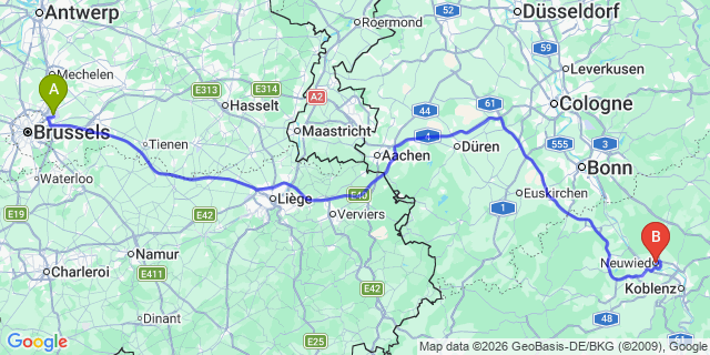 Map: Brussels Zaventem Airport (BRU) to Neuwied