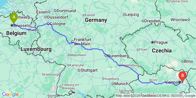 Map: Brussels Zaventem Airport (BRU) to Oberhausen