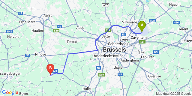 Map: Brussels Zaventem Airport (BRU) to Oetingen