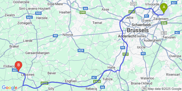 Map: Brussels Zaventem Airport (BRU) to Ogy