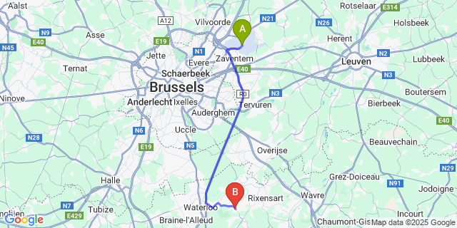 Map: Brussels Zaventem Airport (BRU) to Ohain