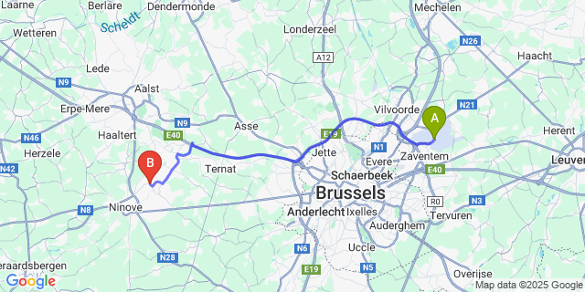 Map: Brussels Zaventem Airport (BRU) to Okegem