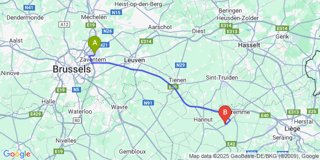 Map: Brussels Zaventem Airport (BRU) to Omal