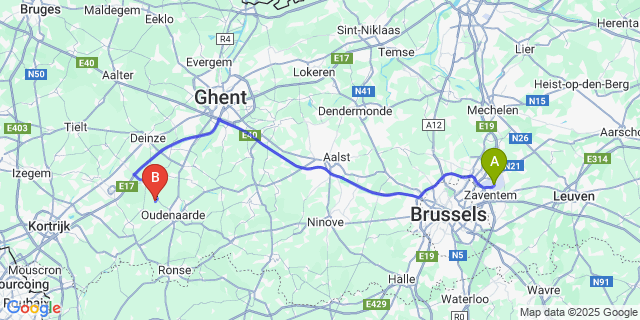 Map: Brussels Zaventem Airport (BRU) to Ooike