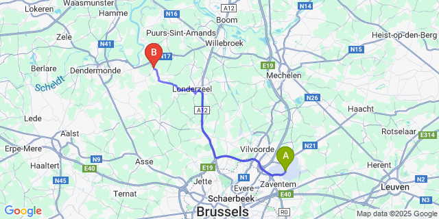 Map: Brussels Zaventem Airport (BRU) to Opdorp