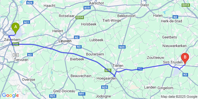 Map: Brussels Zaventem Airport (BRU) to Ordingen