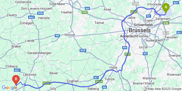 Map: Brussels Zaventem Airport (BRU) to Ostiches