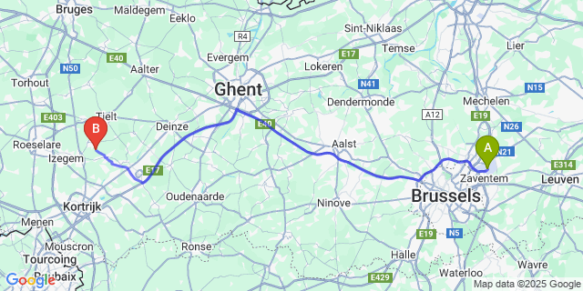 Map: Brussels Zaventem Airport (BRU) to Paanders