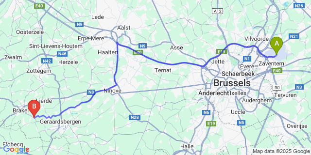 Map: Brussels Zaventem Airport (BRU) to Parike