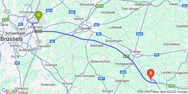 Map: Brussels Zaventem Airport (BRU) to Pellaines