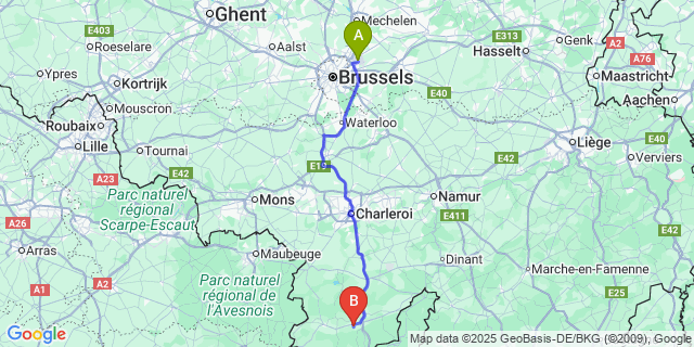 Map: Brussels Zaventem Airport (BRU) to Pesche