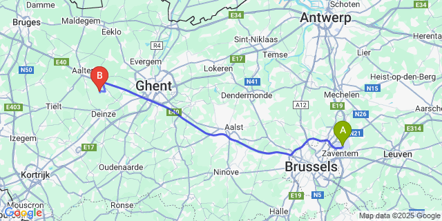 Map: Brussels Zaventem Airport (BRU) to Poesele