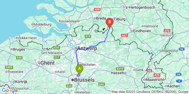 Map: Brussels Zaventem Airport (BRU) to Poppel