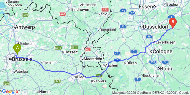 Map: Brussels Zaventem Airport (BRU) to Radevormwald