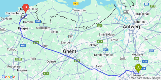 Map: Brussels Zaventem Airport (BRU) to Ramskapelle