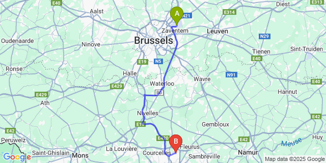 Map: Brussels Zaventem Airport (BRU) to Ransart