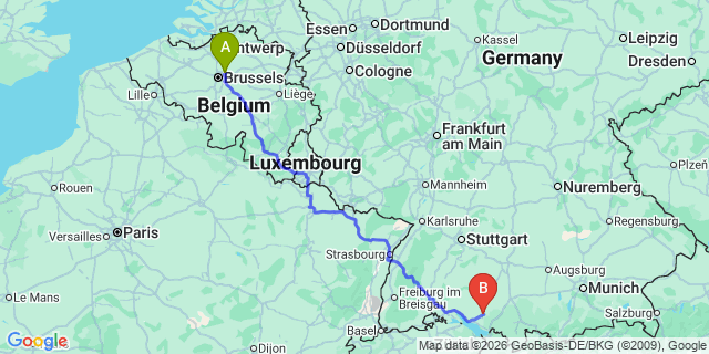 Map: Brussels Zaventem Airport (BRU) to Ravensburg