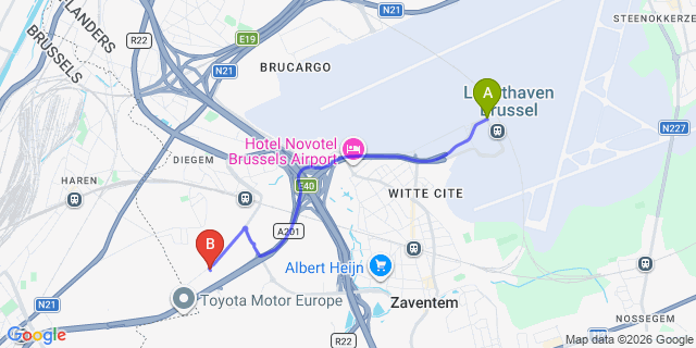 Map: Brussels Zaventem Airport (BRU) to Residence Inn by Marriott Brussels Airport