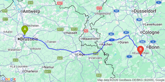 Map: Brussels Zaventem Airport (BRU) to Rheinbach