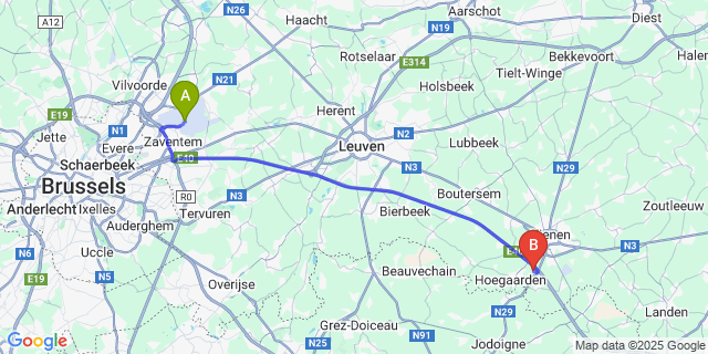 Map: Brussels Zaventem Airport (BRU) to Rommersom