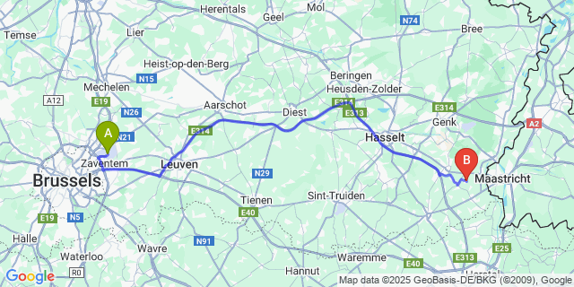 Map: Brussels Zaventem Airport (BRU) to Rosmeer