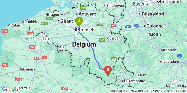 Map: Brussels Zaventem Airport (BRU) to Rulles