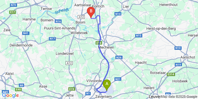 Map: Brussels Zaventem Airport (BRU) to Rumst