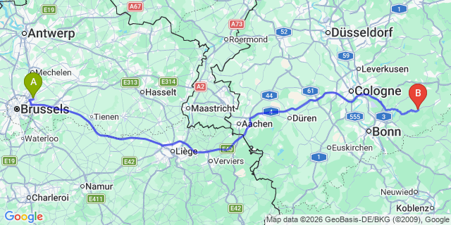 Map: Brussels Zaventem Airport (BRU) to Ruppichteroth