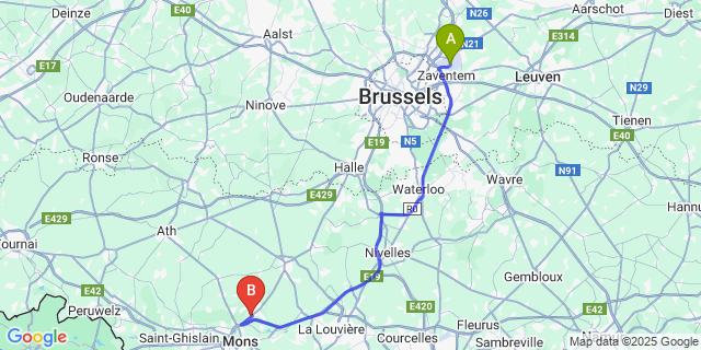 Map: Brussels Zaventem Airport (BRU) to S.H.A.P.E. Belgium