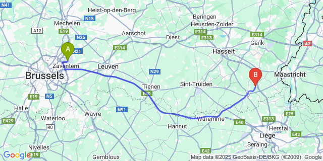 Map: Brussels Zaventem Airport (BRU) to s Herenelderen