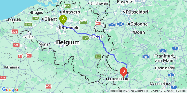 Map: Brussels Zaventem Airport (BRU) to Saarlouis