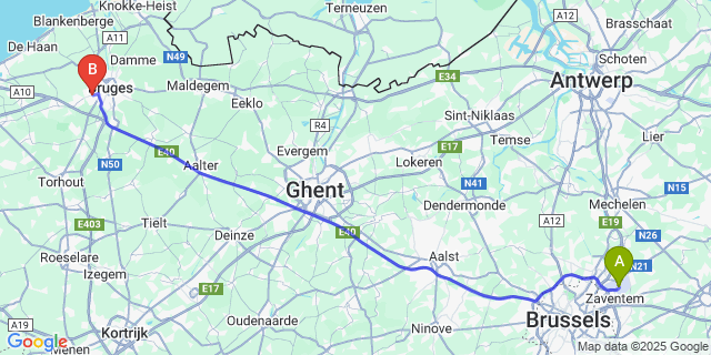 Map: Brussels Zaventem Airport (BRU) to Saint-André