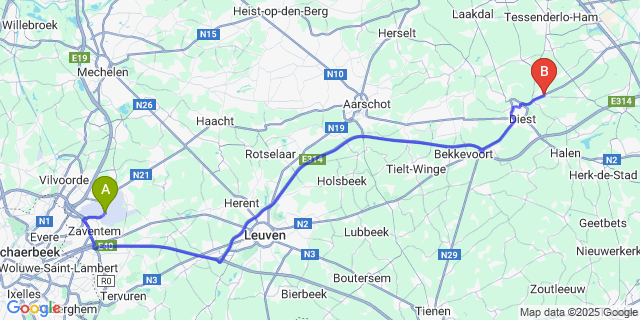 Map: Brussels Zaventem Airport (BRU) to Schaffen