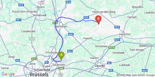 Map: Brussels Zaventem Airport (BRU) to Schriek