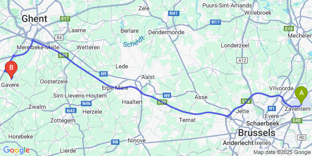 Map: Brussels Zaventem Airport (BRU) to Semmerzake