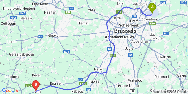 Map: Brussels Zaventem Airport (BRU) to Silly