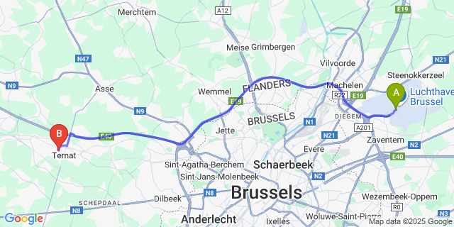 Map: Brussels Zaventem Airport (BRU) to Sint-Katherina-Lombeek