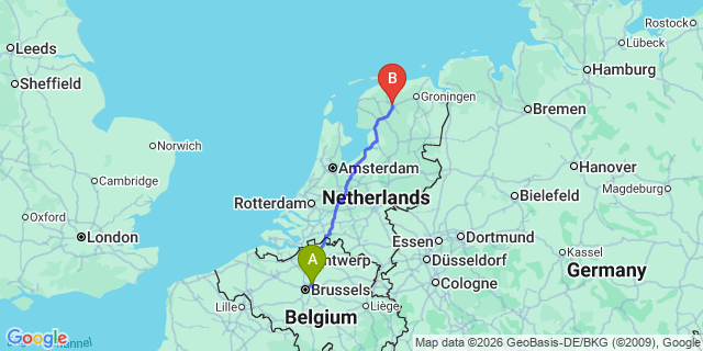 Map: Brussels Zaventem Airport (BRU) to Smallingerland