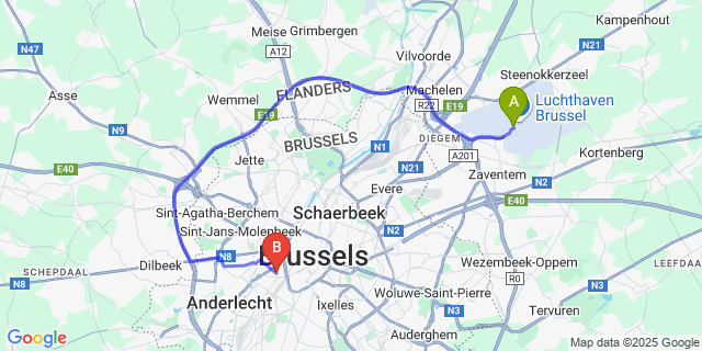 Map: Brussels Zaventem Airport (BRU) to Smart Appart - Clemenceau, Brussels