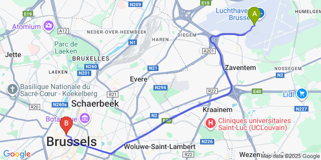 Map: Brussels Zaventem Airport (BRU) to Smartflats - Gaite Brussels