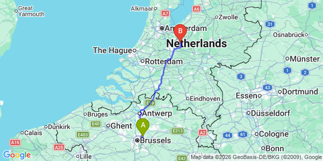 Map: Brussels Zaventem Airport (BRU) to Soest
