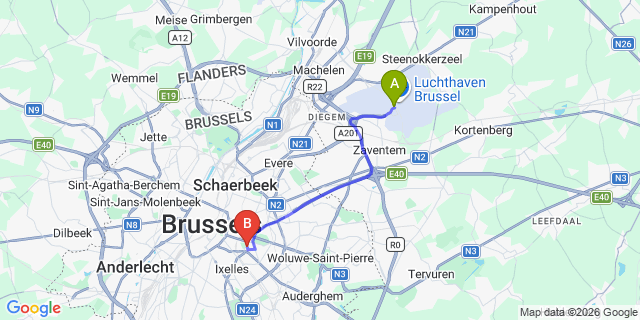 Map: Brussels Zaventem Airport (BRU) to Sofitel Brussels Europe